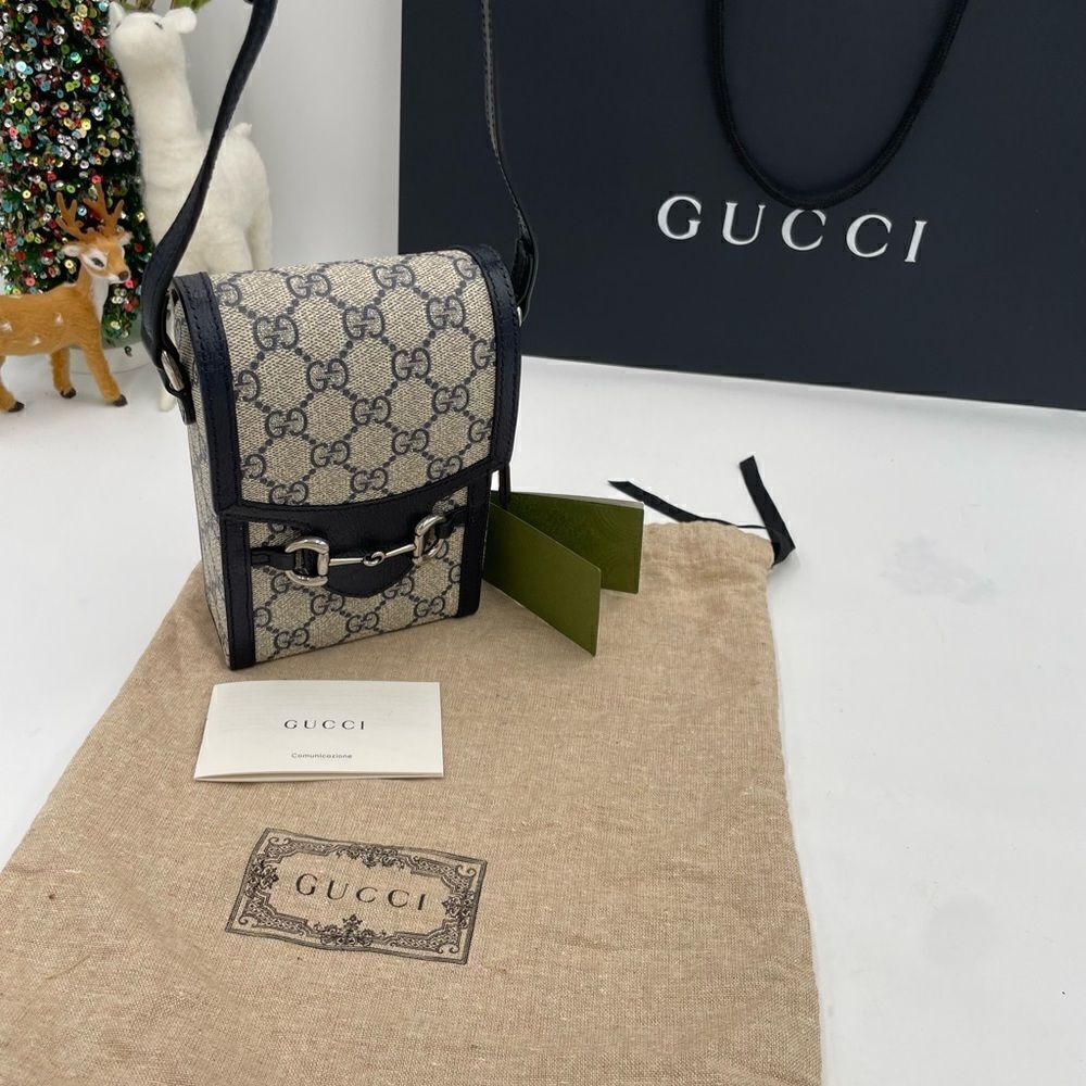 Women’s Gucci GG Supreme monogram horse bit 1955 shoulder bag made in Italy - Picture 7 of 11